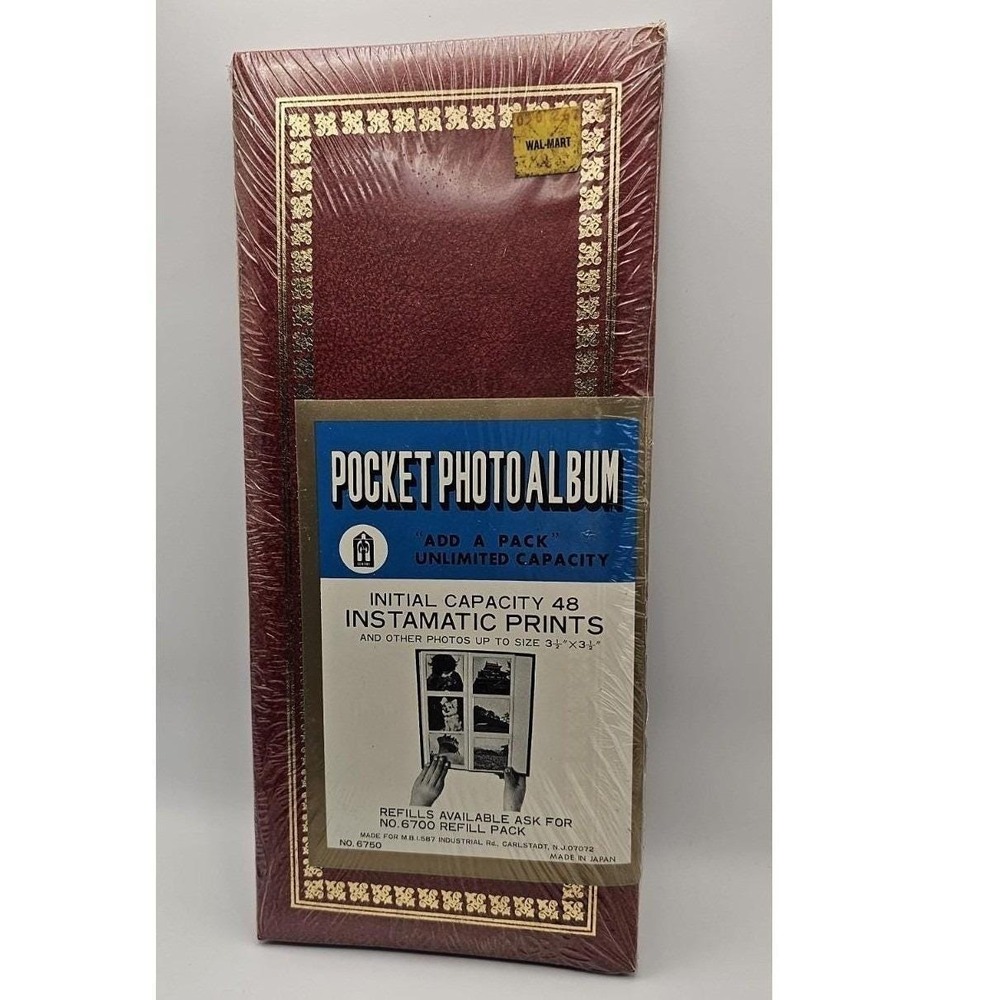 Vintage M.B.I. Pocket Photo Album Burgundy Gold Instamatic 48 Prints Japan 6750